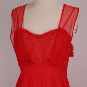🌺 Vintage Gilead Red Lace Overlay Nightgown Negligee Babydoll Lingerie Peignoir